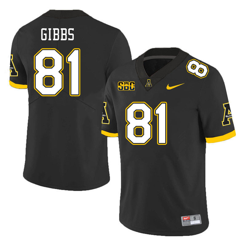 Men #81 Miller Gibbs Appalachian State Mountaineers College Football Jerseys Stitched Sale-Black